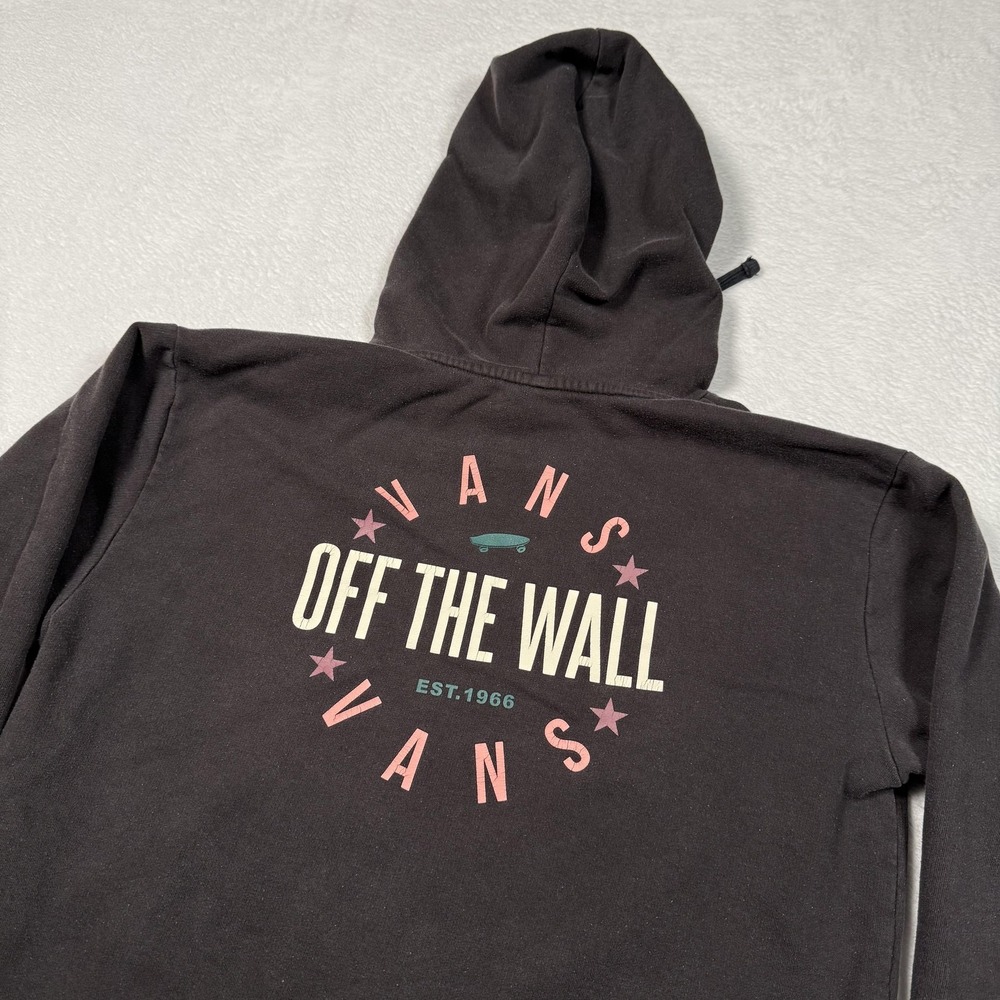 Vans Hoodie Mens Medium Black Pullover Fleece Sweatshirt Off The Wall Graphic